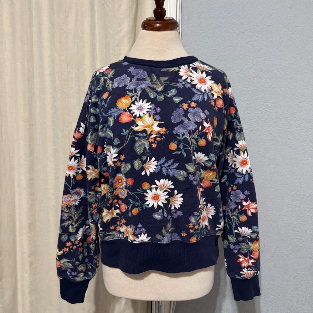 LCKR Mens Floral Botanical Crewneck Sweatshirt Navy Blue Multi Large L Fleece